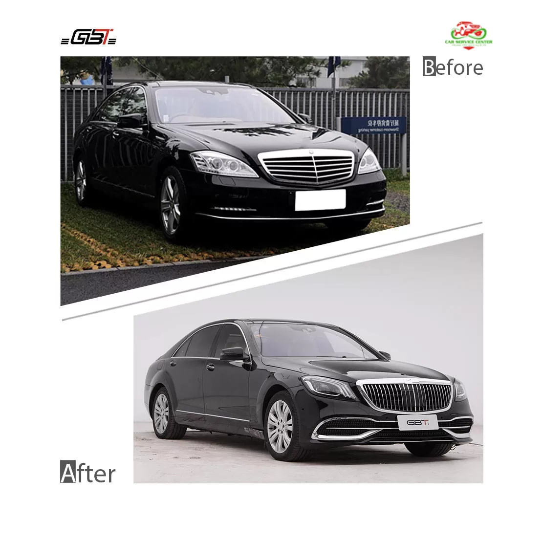 Bộ bodykit hoàn chỉnh mẫu MBH nâng cấp Mercedes W221 lên W222 – bao gồm cản trước, lưới tản nhiệt, chắn bùn và các phụ kiện cho Mercedes Benz S Class W221 (2006–2012)