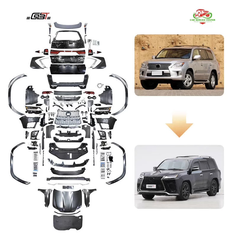Bộ bodykit nâng cấp từ LX570 lên LX600 2025 – bao gồm cản, đèn pha, đèn hậu và ốp vè, phù hợp cho mẫu Lexus LX570 đời 2008–2015, giúp facelift (nâng cấp ngoại hình) toàn bộ xe