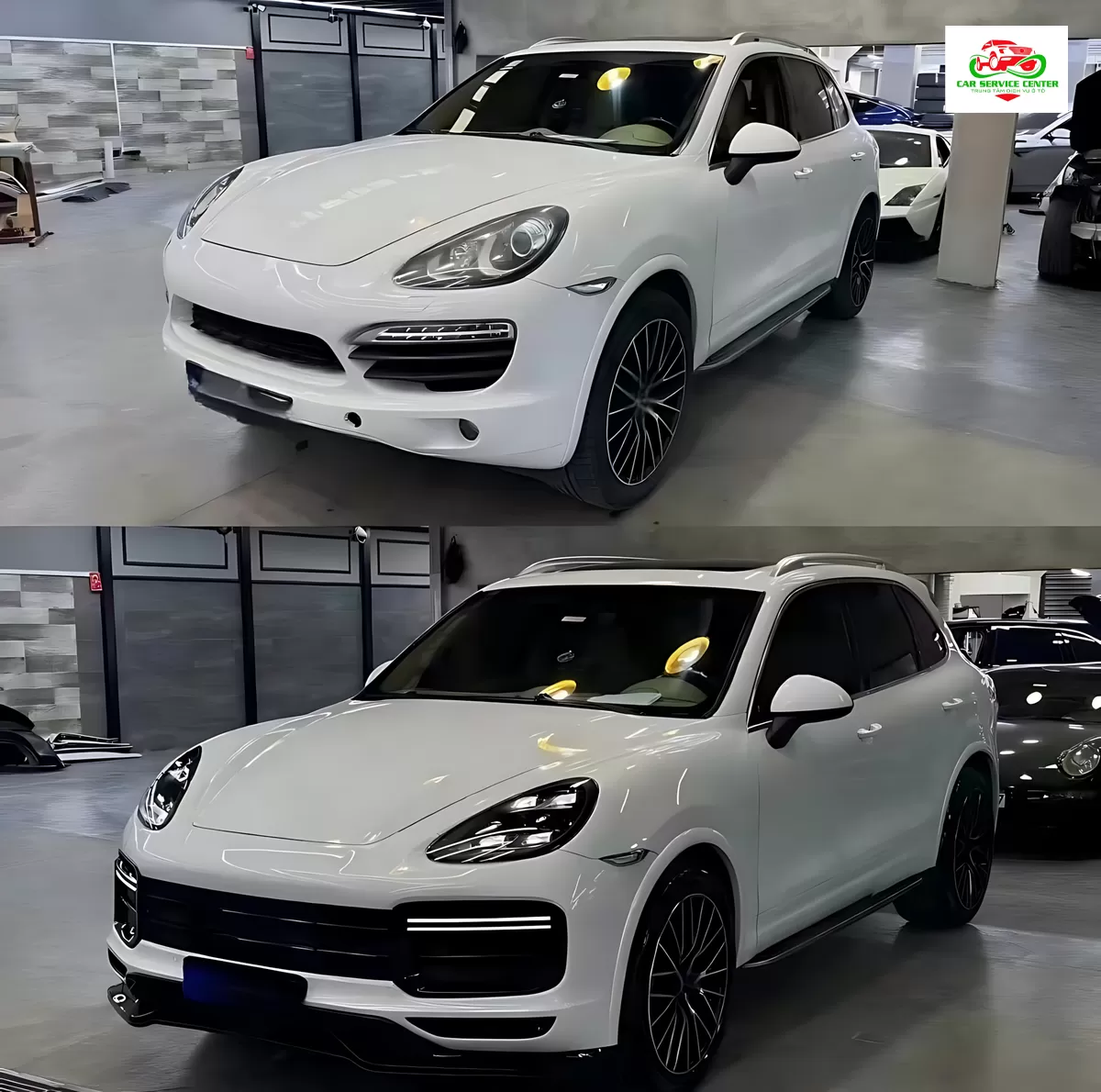 Bộ nâng cấp bodykit chuyển đổi xe Cayenne 958.1 đời 2011–2014, cản trước 9YA Turbo mới kèm khe cắt cho đèn sương mù