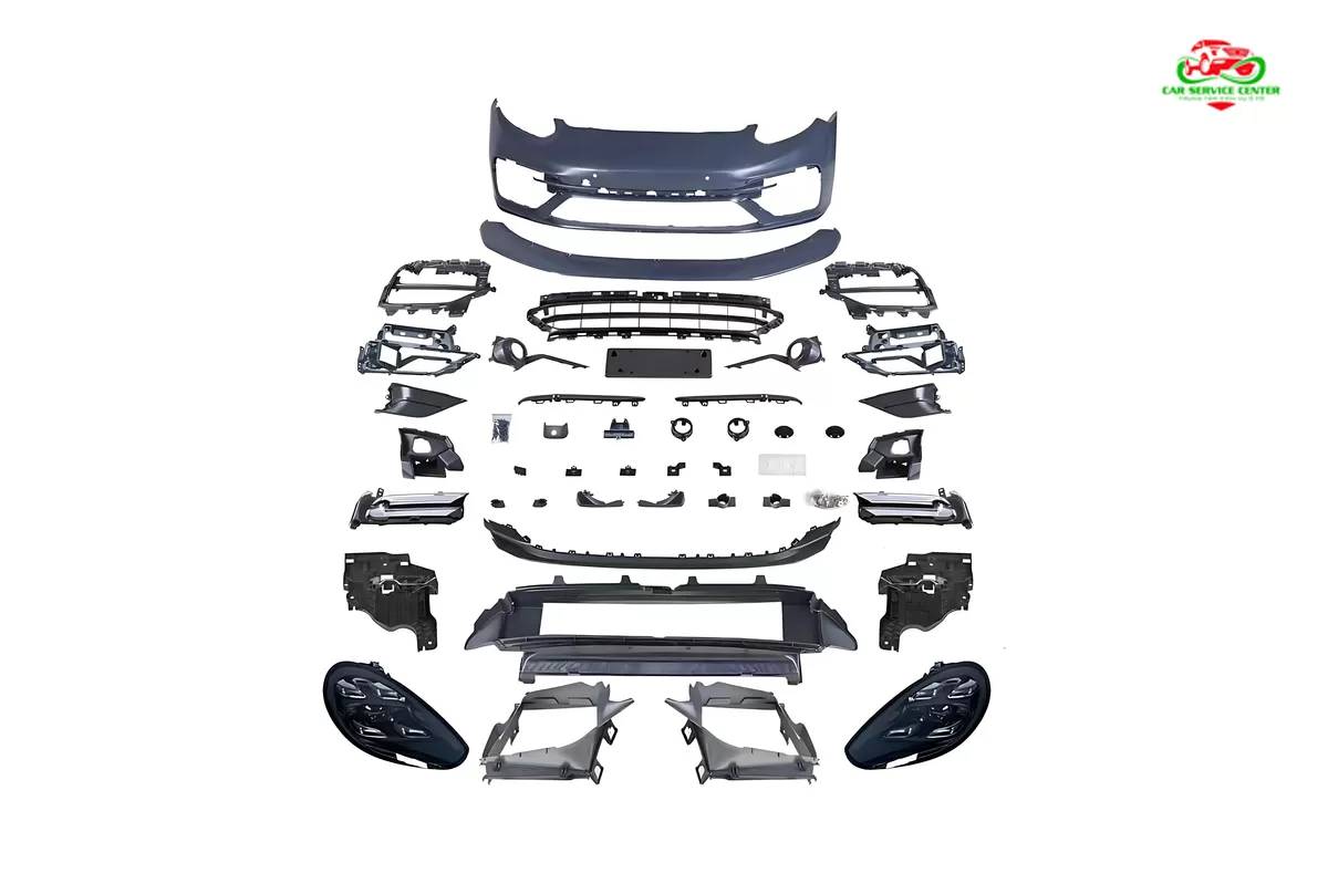 Bộ nâng cấp cản trước kèm đèn pha LED Matrix, bao gồm đèn sương mù. Lắp đặt dạng bolt-on, chất liệu polypropylene, phù hợp cho mẫu 971-2 đời 2009–2016