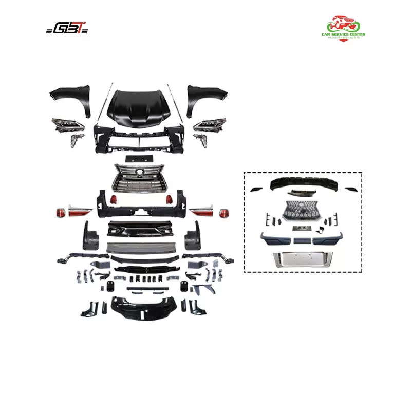 Bộ phụ kiện nâng cấp LX570 – bao gồm đèn pha, đèn hậu, cản trước và sau, cùng bodykit facelift, phù hợp cho mẫu Lexus LX570 đời 2008–2015