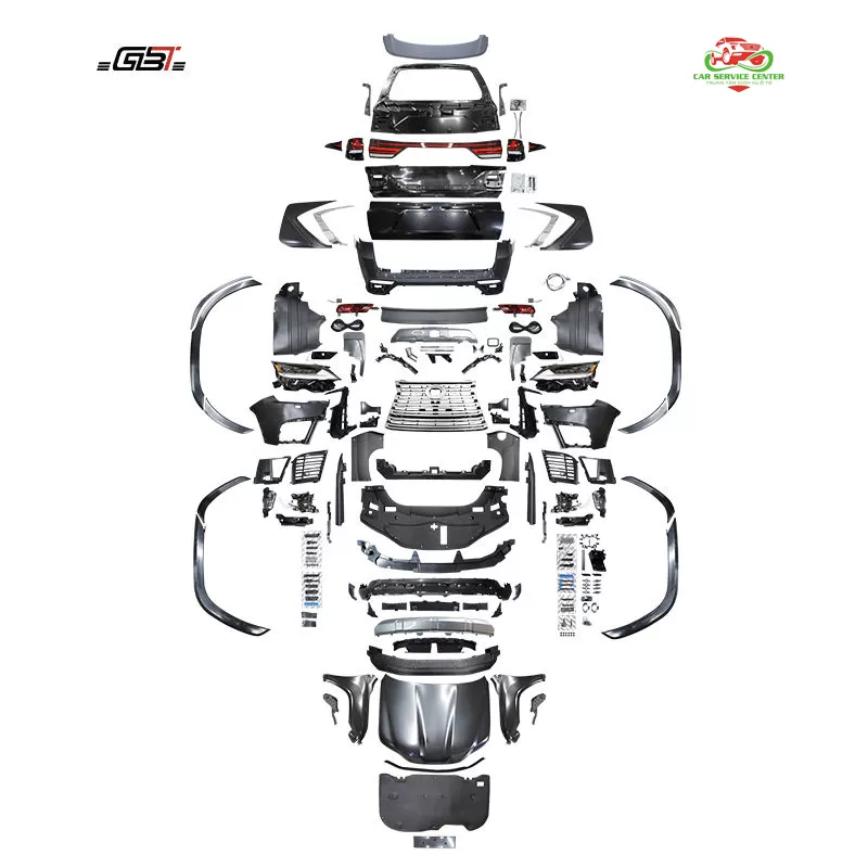 Bộ phụ kiện nâng cấp từ LX570 lên LX600 phiên bản VX 2025 – bao gồm cản, đèn pha, đèn hậu, ốp vè và lưới tản nhiệt, phù hợp cho mẫu Lexus LX570 đời 2008–2015