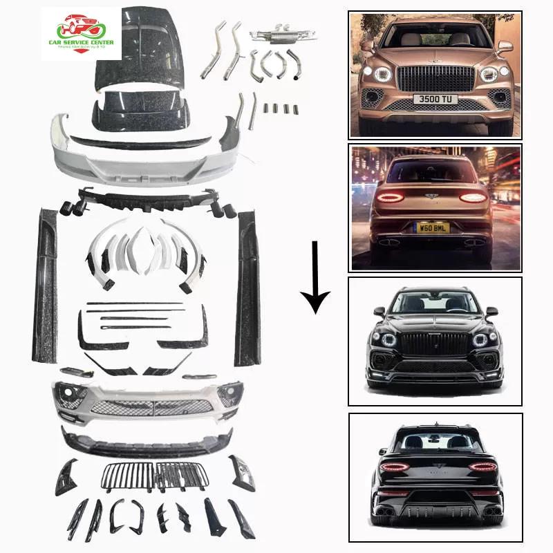 Body kit Bentayga đời 2016–2019, nâng cấp lên kiểu dáng 2020 bằng sợi carbon khô, gồm cản, nắp capo, ốp vè
