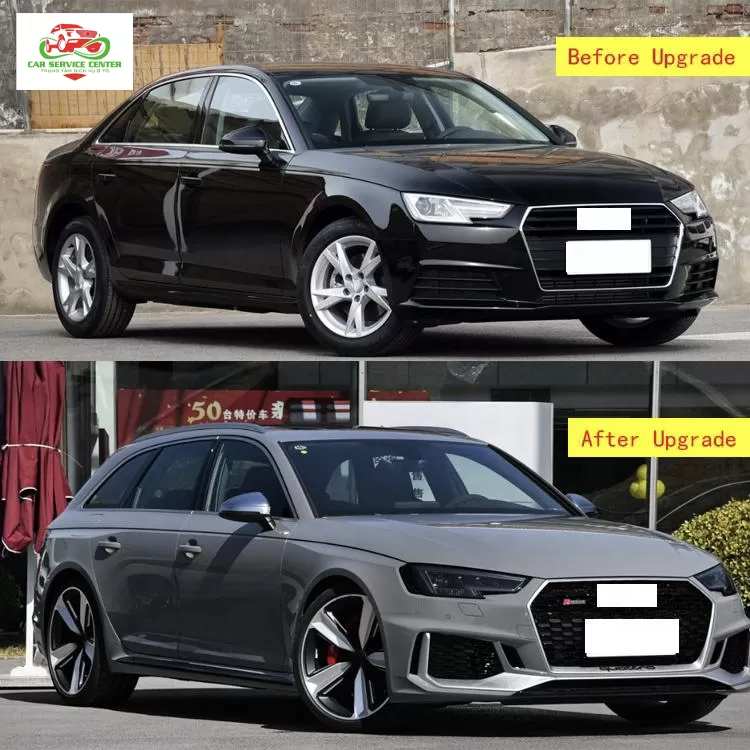 Cản trước RS4 chất liệu PP cao cấp, cản trước ô tô đã được chỉnh sửa kèm lưới tản nhiệt và lip trước, body kit cho Audi A4/S4 B9 đời 2017–2019