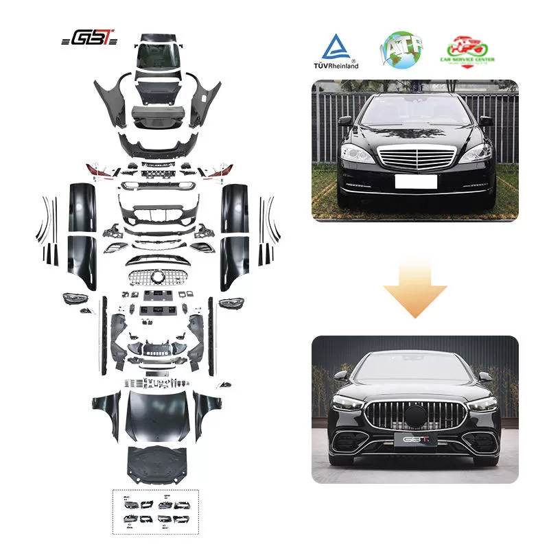 Bộ body kit S Class 2025 nâng cấp từ W221 lên W223 S63 – gồm cản trước, đèn pha, chắn bùn, nắp capo và các chi tiết cho Mercedes Benz S Class W221 (2008–2012)