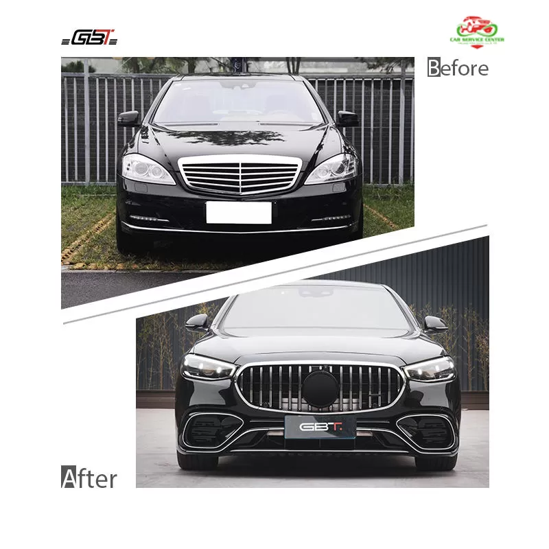 Bộ body kit S Class 2025 nâng cấp từ W221 lên W223 S63 – gồm cản trước, đèn pha, chắn bùn, nắp capo và các chi tiết cho Mercedes Benz S Class W221 (2008–2012)
