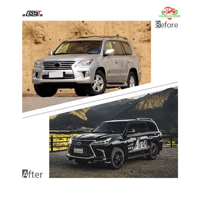 Bộ bodykit nâng cấp từ LX570 lên phiên bản Black Edition 2016 – bao gồm cản, lưới tản nhiệt và ốp vè, phù hợp cho mẫu Lexus LX570 đời 2008–2015