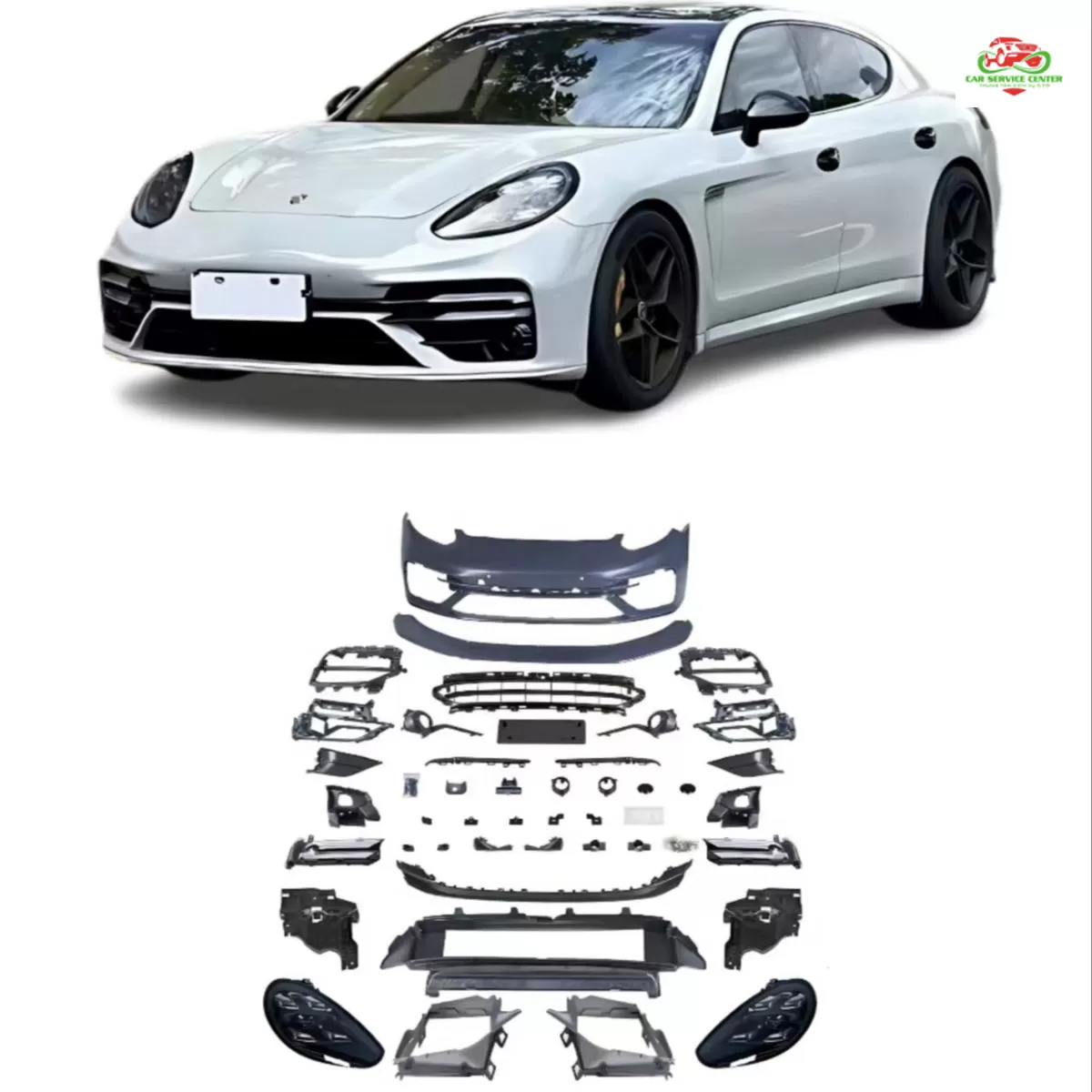 Bộ nâng cấp cản trước kèm đèn pha LED Matrix, bao gồm đèn sương mù. Lắp đặt dạng bolt-on, chất liệu polypropylene, phù hợp cho mẫu 971-2 đời 2009–2016