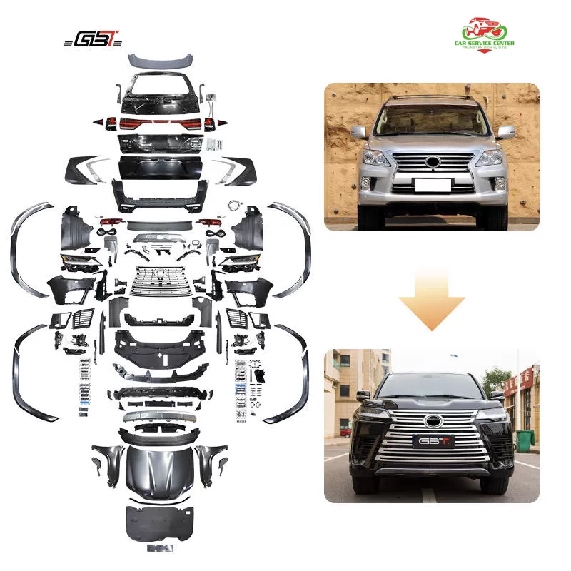 Bộ phụ kiện nâng cấp từ LX570 lên LX600 phiên bản VX 2025 – bao gồm cản, đèn pha, đèn hậu, ốp vè và lưới tản nhiệt, phù hợp cho mẫu Lexus LX570 đời 2008–2015