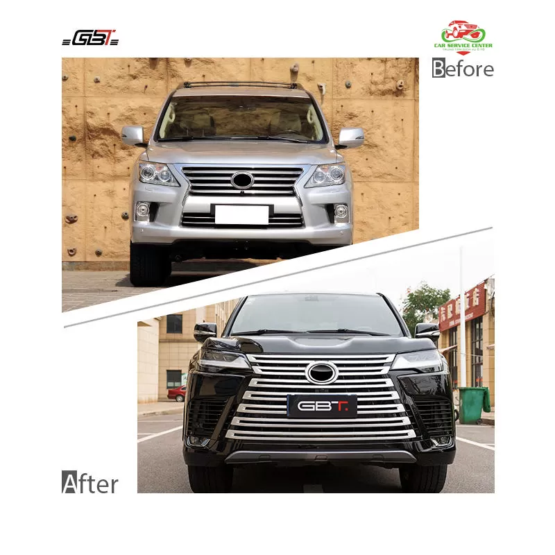 Bộ phụ kiện nâng cấp từ LX570 lên LX600 phiên bản VX 2025 – bao gồm cản, đèn pha, đèn hậu, ốp vè và lưới tản nhiệt, phù hợp cho mẫu Lexus LX570 đời 2008–2015