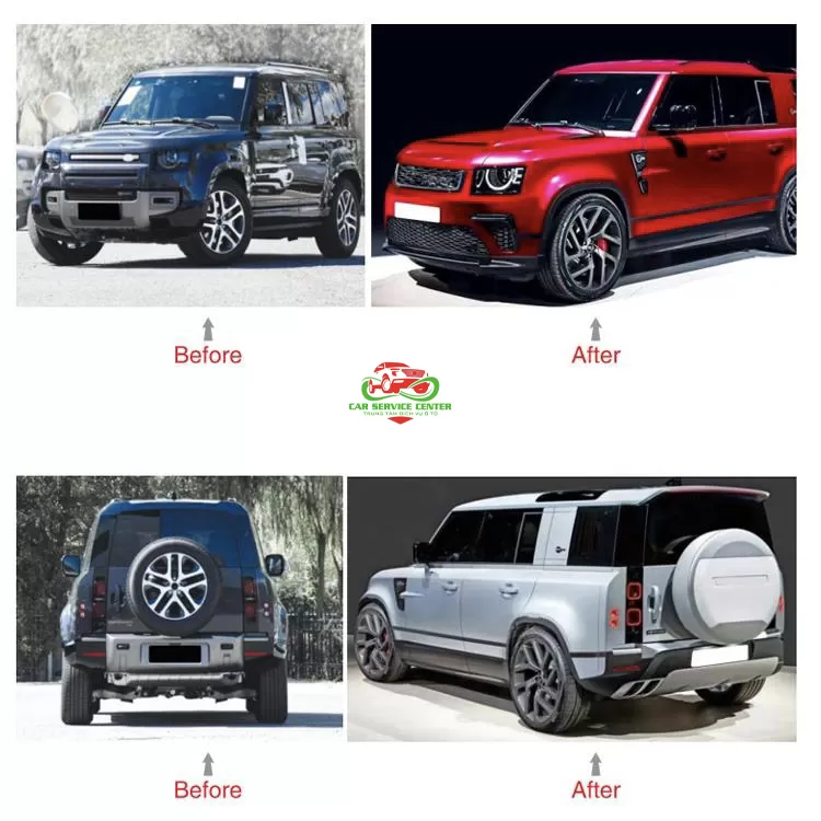 Body kit L663 chất lượng cao cho Land Rover Defender 90/110/130 đời 2019 trở lên, nâng cấp phong cách SVR, gồm cản trước và sau, ốp vè, nắp capo, body kit