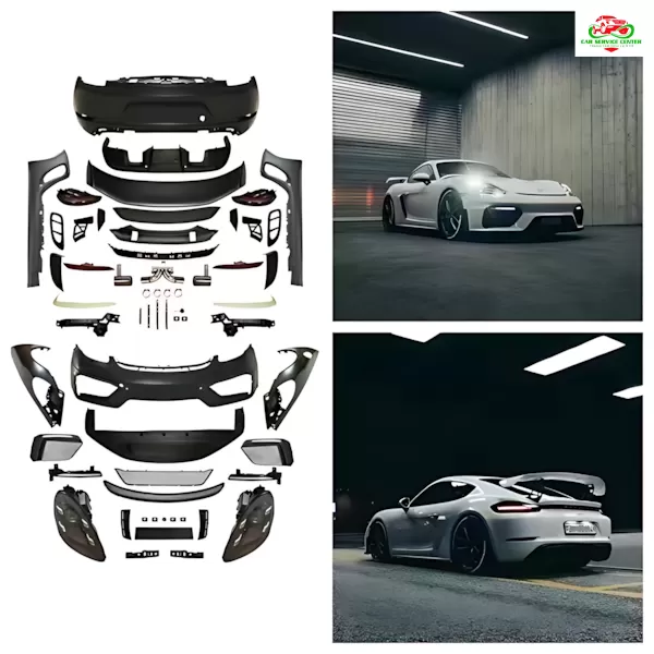 Bodykit thiết kế GT4 bằng nhựa PP cho Cayman/Boxster 981 (2012–2016), gồm cản xe, ốp vè… nâng cấp chuyển đổi ngoại hình lên kiểu dáng 718