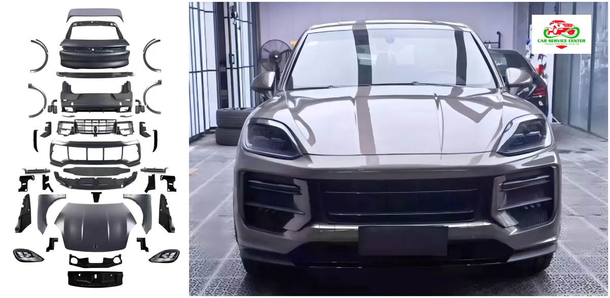 Cản trước và sau được chỉnh sửa và nâng cấp cho Porsche Cayenne đời 2014–2017, phù hợp với kiểu dáng Cayenne 2024