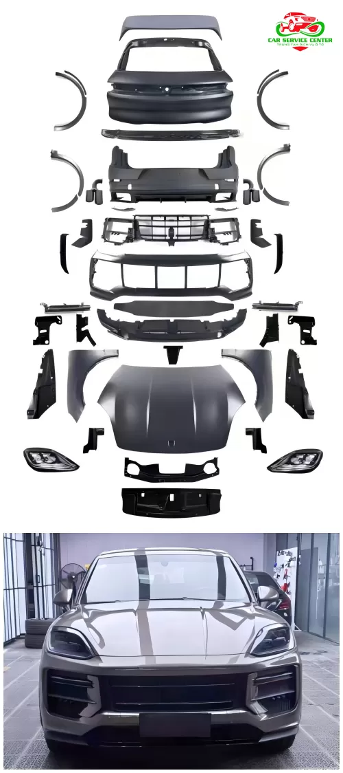 Cản trước và sau được chỉnh sửa và nâng cấp cho Porsche Cayenne đời 2014–2017, phù hợp với kiểu dáng Cayenne 2024