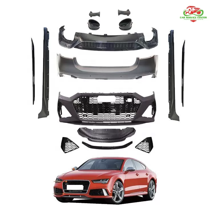 Phụ kiện ô tô A7/S7, nâng cấp body kit phong cách RS7, gồm cản trước và sau, lưới tản nhiệt, lip khuếch tán sau cho Audi đời 2019–2021