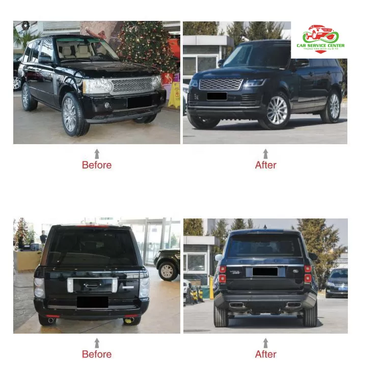Phụ kiện ô tô Range Rover Vogue đời 2002–2012, nâng cấp body kit 2022 gồm cản trước và sau, ốp vè, đèn pha, lưới tản nhiệt, đèn hậu, nắp capo